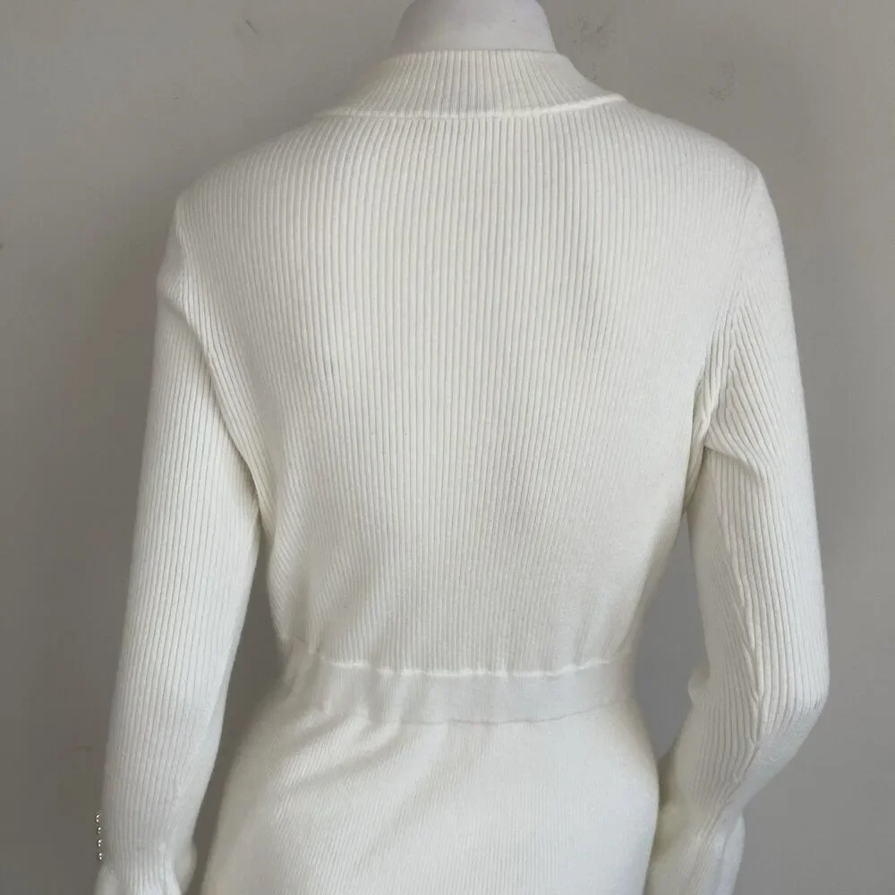 Ann Taylor Pearl Button Cuff Ribbed Mock Neck Long Sleeve Sweater Dress - Small - Picture 8 of 16